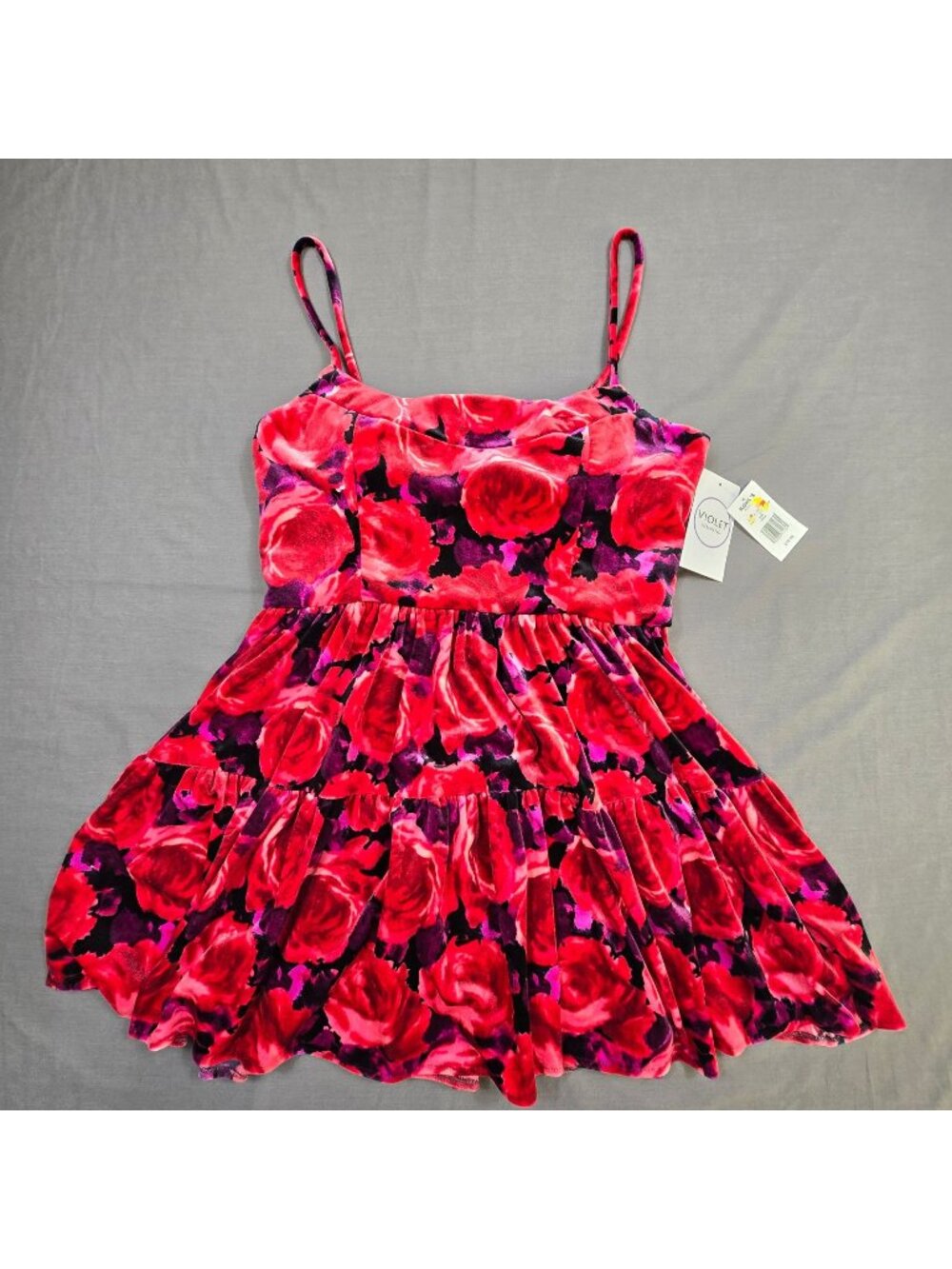 NEW Violet Weekend Velvet Floral Mini Party Dress Pink Black 13/14